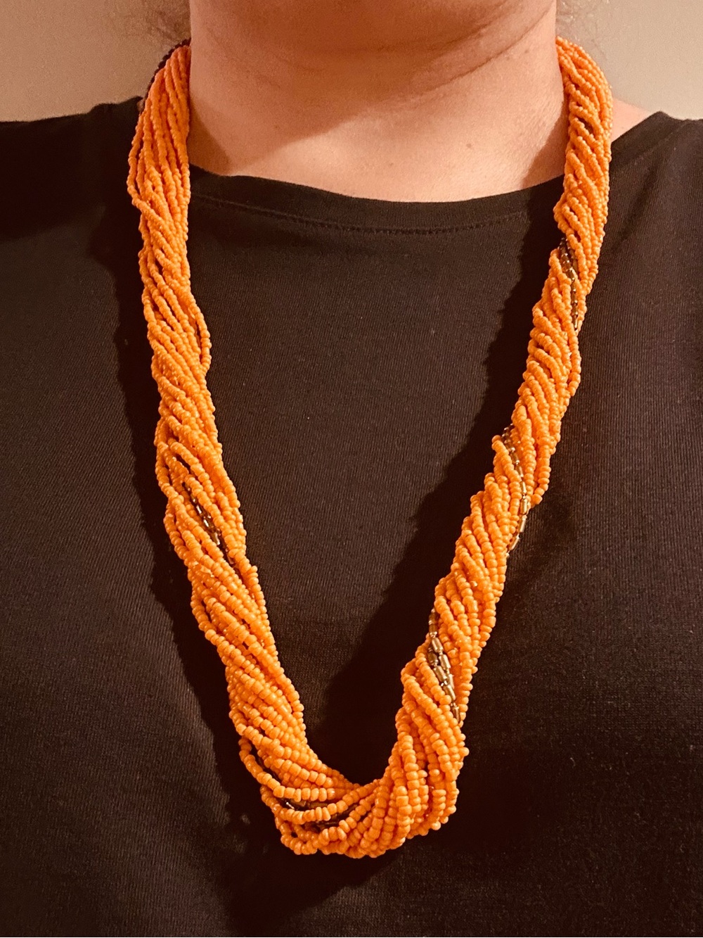 Vintage Orange with Gold accents- Beaded Twist Necklace